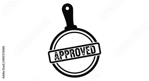 A black stamp with the word approved inside a circular design a striking silhouette
