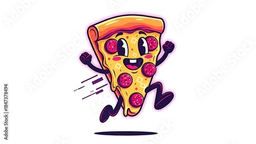 Pizza Slice Cartoon Character Running, Fast Food Fun Vector