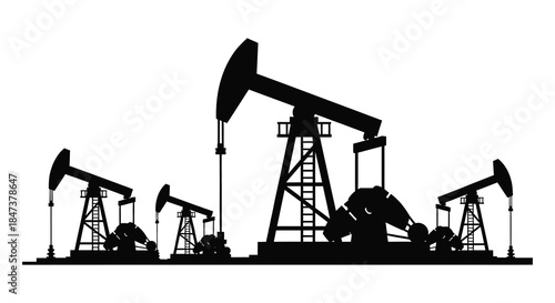 A striking depiction of oil pumps and derricks against a white background a beautiful silhouette
