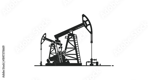 A stark depiction of oil pumps against a white background a detailed silhouette