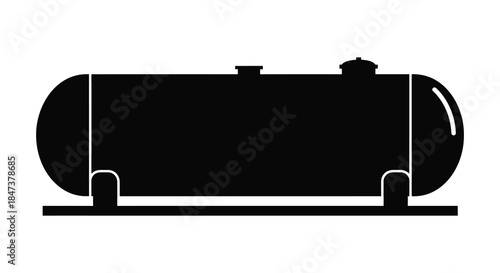 A stark black industrial gas tank resting on a base presented as a silhouette