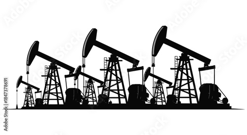 A stark representation of oil pumps in a field rendered as a dramatic silhouette