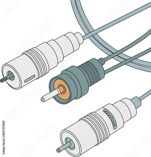 Medical device connector cables illustration showing electrical and fluid connectors healthcare equipment technology isolated on white background