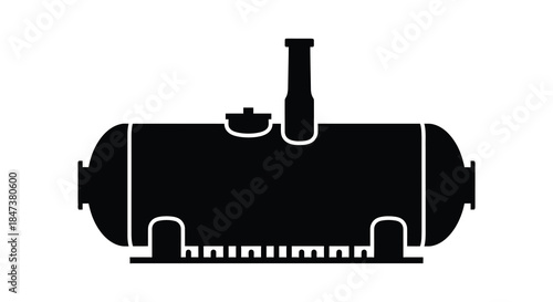 a black silhouette of an industrial tank with a chimney representing heavy machinery silhouette