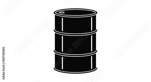 A simple black and white illustration of an oil drum a cylindrical container silhouette