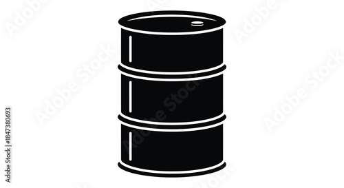 A striking black and white depiction of a cylindrical industrial drum presenting a bold silhouette