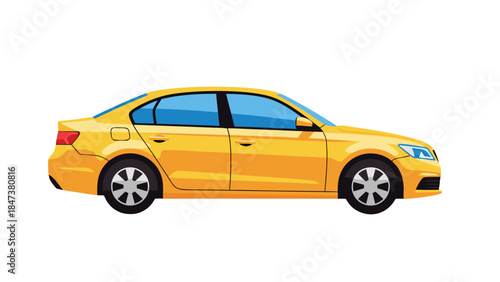 Yellow Sedan Car - Side View Vector Illustration