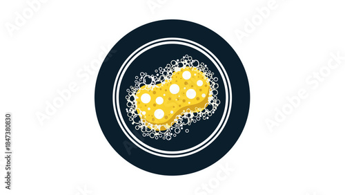 Yellow Sponge with Bubbles Icon - Cleaning and Hygiene