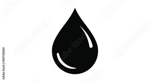 A striking black droplet shape against a white background showcasing a clean silhouette