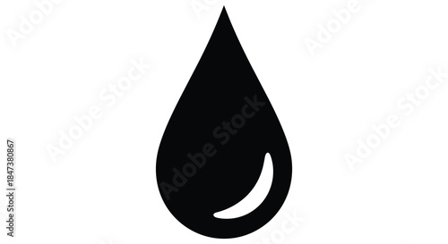 A stark black teardrop shape against a white background a simple visual representation silhouette