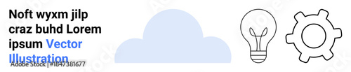 Cloud computing, creative thinking, technological development, innovation, process optimization, modern ideas. A cloud, lightbulb and gear illustrated in minimal design. Cloud computing and creative