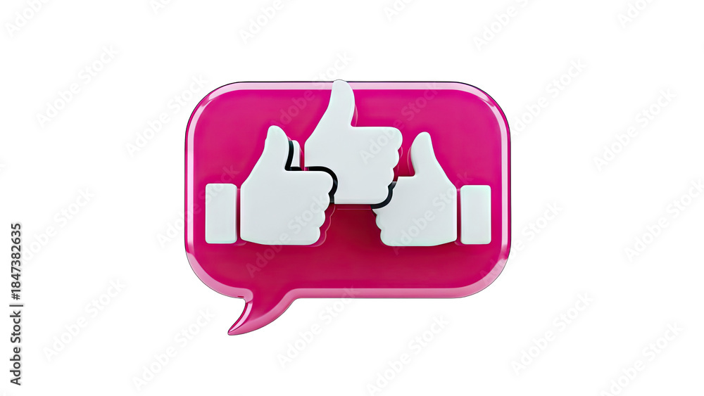 Fototapeta premium Thumbs Up Icons in a Pink Speech Bubble on White