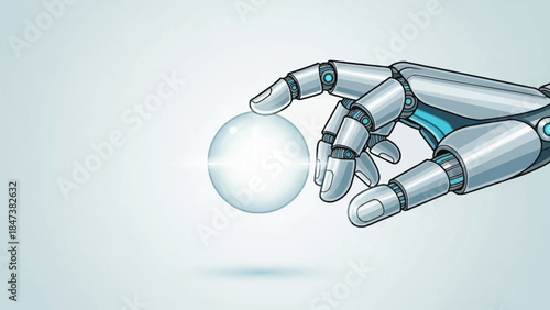 Robotic Hand Holding A Glowing Sphere.