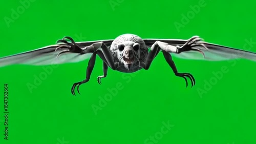 Scary Grasshopper Monster Flying on Green Screen