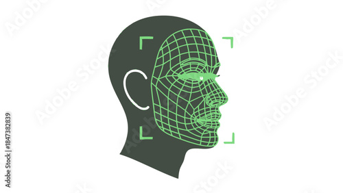 Facial Recognition Technology Scanning Human Head Profile.
