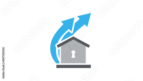 House with Upward Arrows Symbolizing Growth and Security.