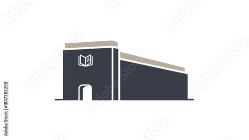 Modern Building with Open Book Symbol Representing Education and Knowledge.