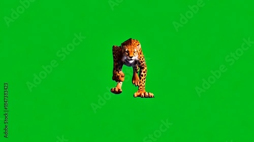 Tiger Animation Attacking on Green Screen
