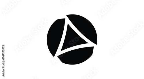 a minimalistic circular design featuring a triangular cutaway presenting a bold black silhouette