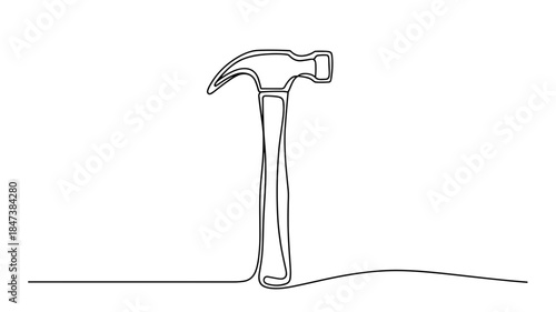Minimalist One Line Drawing of Claw Hammer Tool