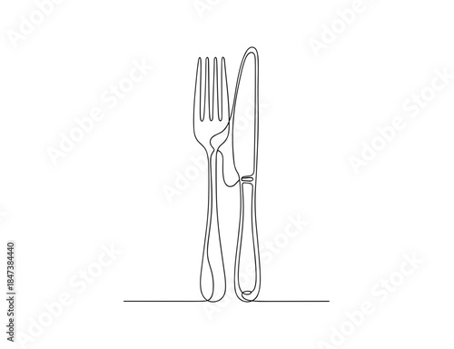  One Line Drawing of Fork and Knife Cutlery