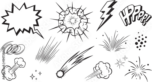 Dynamic Hand Drawn Comic Elements Set.