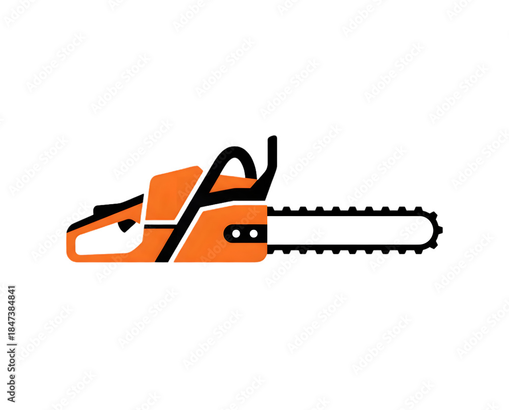 Fototapeta premium Chain Saw Icon: An illustration of a modern chainsaw, rendered in vibrant hues of orange and black, showcases the power and precision of this essential tool, embodying industry and efficiency.
