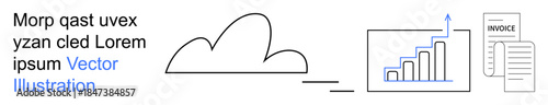 Cloud technology, data analytics, business reporting, invoice management, financial growth, digital solutions. A cloud, bar chart and invoice are . Cloud technology and data analytics concept