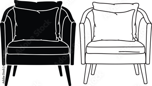 Line drawing of two armchairs in black and white
