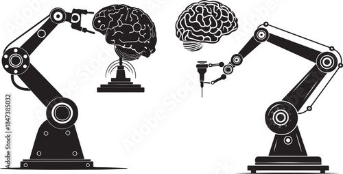 Robotic Arms Manipulating Human Brain Silhouettes white vector