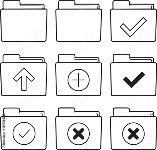 Set of Folder Icons with Checkmarks and Symbols