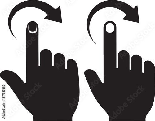 Two black silhouette icons of a finger swiping left gesture, indicating touch screen interaction or navigation