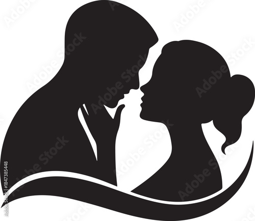 Romantic Couple Silhouette Tender Touch Gentle Embrace vector illustration