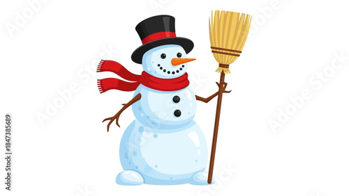 Happy Cartoon Snowman with Red Scarf Vector