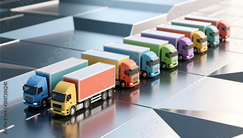Colorful truck fleet illustrating structured logistics management