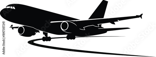 Silhouette of a commercial jet airplane taking off