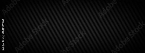 Black tech striped background. Abstract diagonal line pattern texture. Dark slanted linear cover backdrop. Technical carbon stripe decoration design wallpaper. Vector geometric insulation wall concept