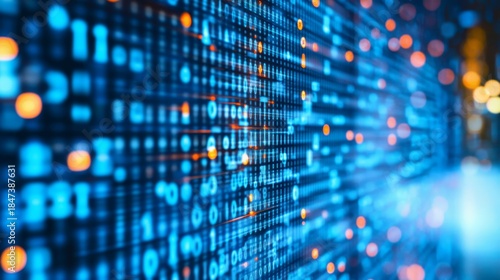 Wallpaper Mural Dynamic digital display with abundant blue and orange illumination on computer screen interface. Torontodigital.ca