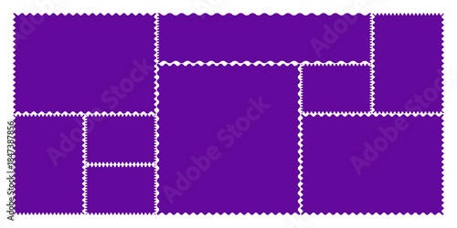 Decorative frames set with scalloped corrugated bento grid shapes featuring wavy retro sticker styles zig zag edges and geometric border tag box designs