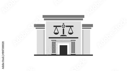 Illustration of a Courthouse Building with Scales of Justice Symbol.