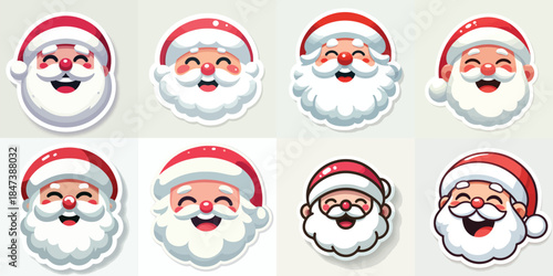Santa Claus sticker laughing with squinting eyes. Vector, minimalist, illustration, icon set.