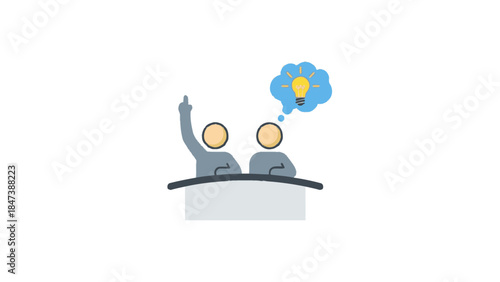 Student raising hand with idea lightbulb above head.