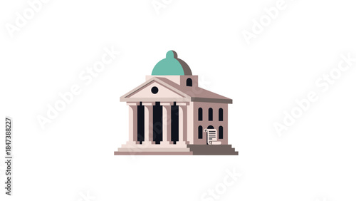 Classical Government Building with Columns and Dome.
