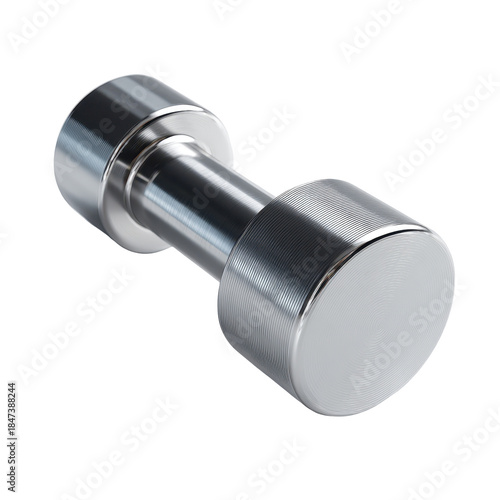 A shiny metal dumbbell for fitness and weight training. or transparent background