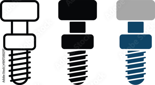 Three Styles of a Bolt and Nut Icon line art silhouette