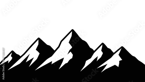 Majestic Mountain Range Silhouette Against White Background.
