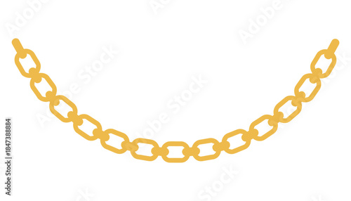 Thick golden chain links curved in a gentle arc against a plain white background metal