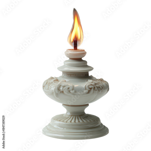 Elegant oil lamp with a steady flame, enhancing cozy ambiance. or transparent background