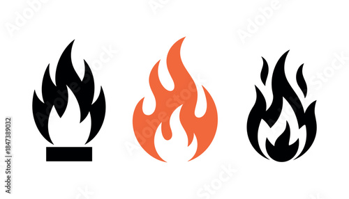 Three stylized flame one orange two black on white background fire symbol heat flame fire symbol heat orange flame