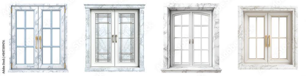 Fototapeta premium Four Isolated Marble with Various Designs on White Background